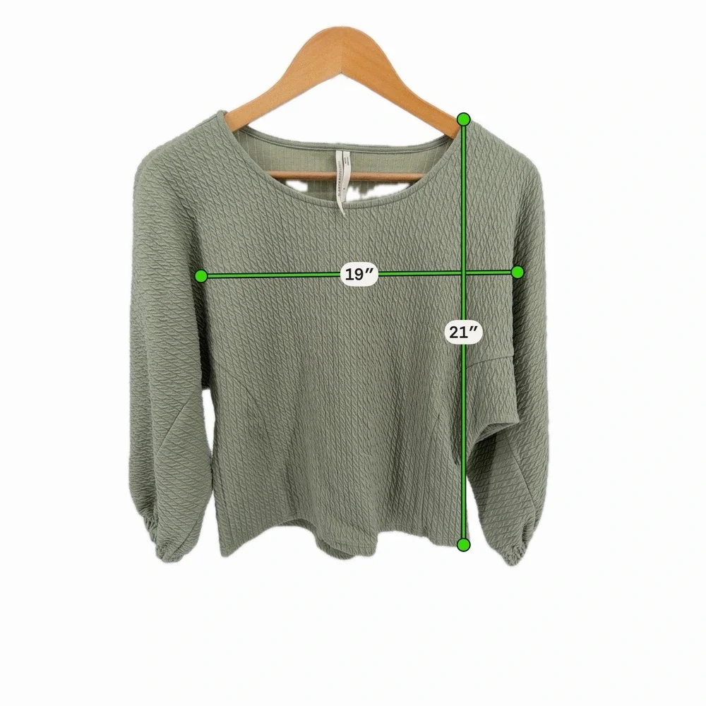 Anthropologie Women's Green Arya‎ Textured Puff Sleeve Top Blouse Size Small